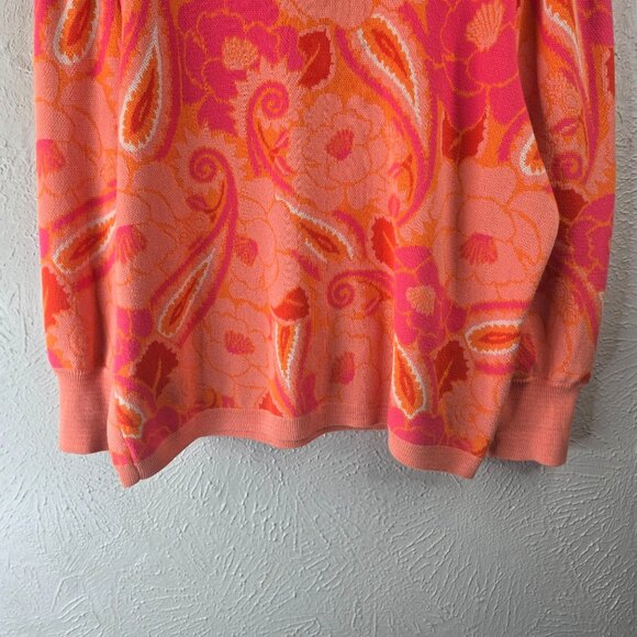 Farm Rio X Anthropologie Sweater Large Coral Paisley Floral Pullover Artsy Top - Picture 6 of 12